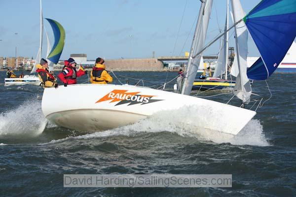 Lively goings-on in the Poole Winter Series photo copyright David Harding / www.sailingscenes.co.uk taken at Poole Yacht Club and featuring the R19 class