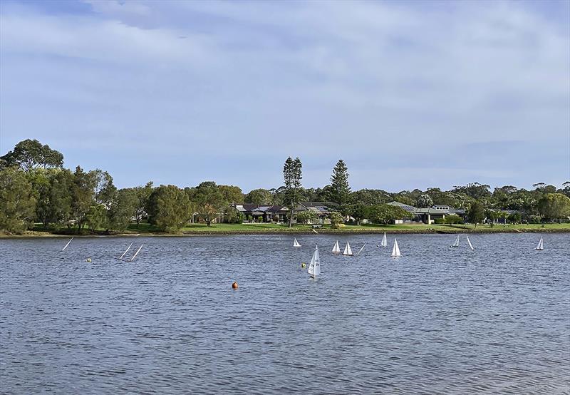 Just like any fleet, the leaders were coming back uphill to the weather mark as the tail gunners barrel down to the leeward mark photo copyright John Curnow taken at  and featuring the Radio Sailing class