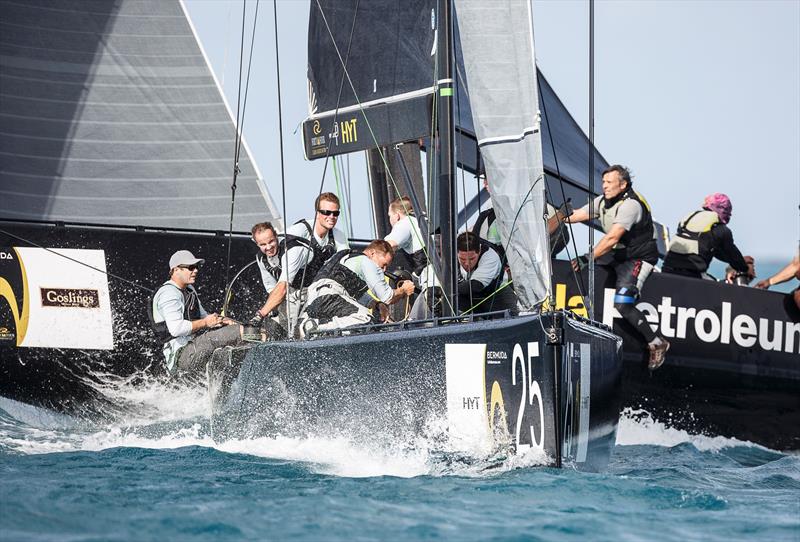 Team Aqua cross ahead of Peninsula Petroleum Sailing Team on day 1 of the RC44 Bermuda Cup - photo © NicoMartinez / MartinezStudio