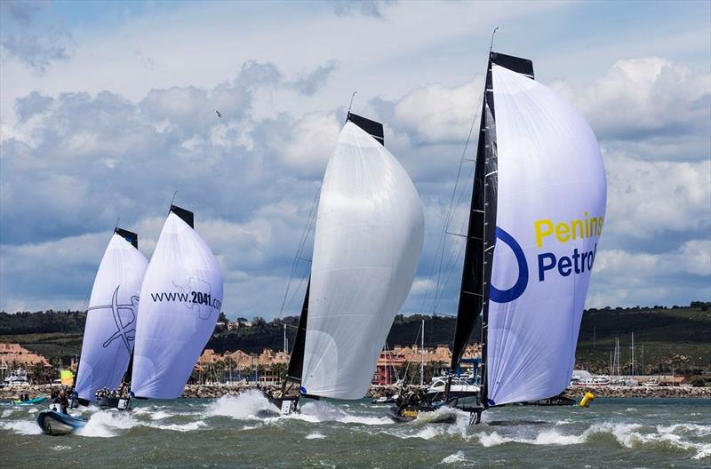 Peninsula Petroleum lead the fleet at the RC44 World Championship Marina de Sotogrande photo copyright Pedro Martinez / Martinez Studio taken at Sotogrande Yacht Club and featuring the RC44 class