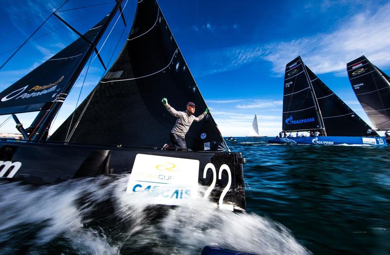 Peninsula Petroleums bowman Miguel Jauregui counting the team into the start on the third day of RC44 Cascais Cup fleet racing photo copyright www.MartinezStudio.es taken at  and featuring the RC44 class