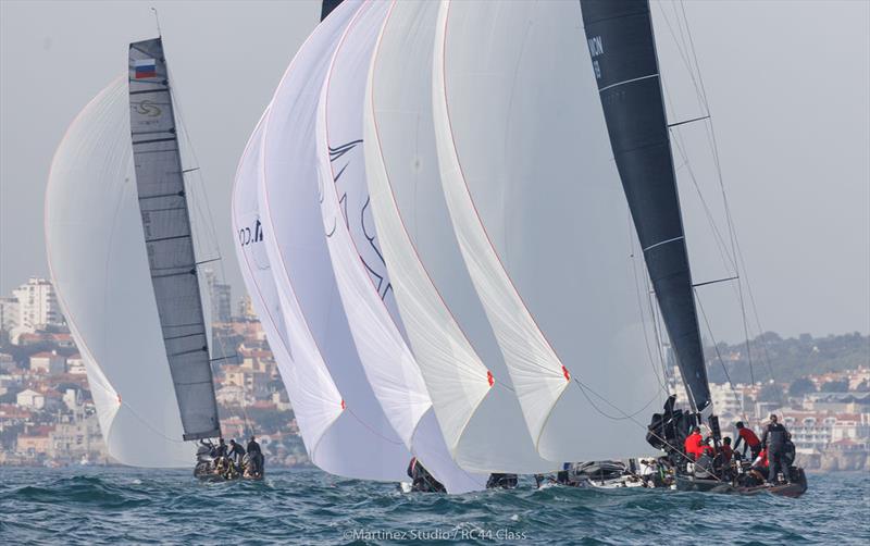 Favourable current by the shore saw most holding for as long as possible on starboard gybe on day 1 of the RC44 Cascais Cup - photo © Nico Martinez / www.MartinezStudio.es