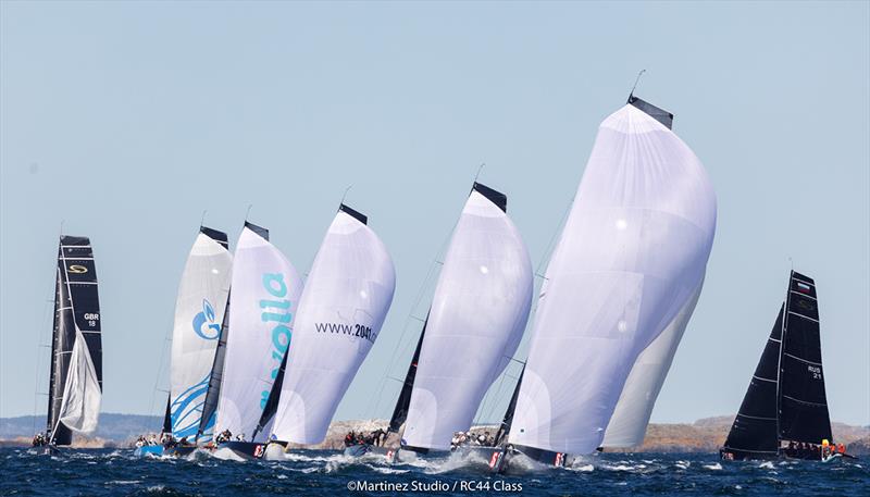 The RC44 fleet runs downwind in 17 knots off Marstrand 2018 photo copyright MartinezStudio.es taken at Royal Gothenburg Yacht Club and featuring the RC44 class