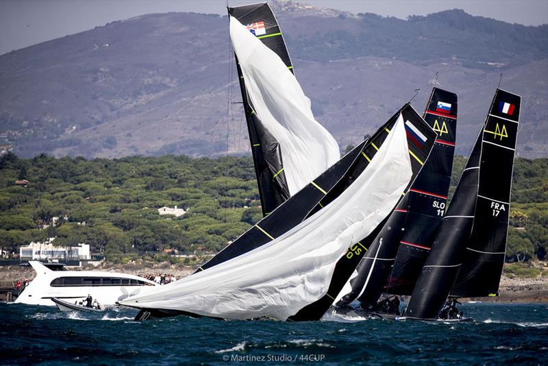 Big, painful, badly positioned broach for Team Nika during their first kite hoist today.  - 44Cup Cascais photo copyright Pedro Martinez / Martinez Studio taken at Porto Montenegro Yacht Club and featuring the RC44 class