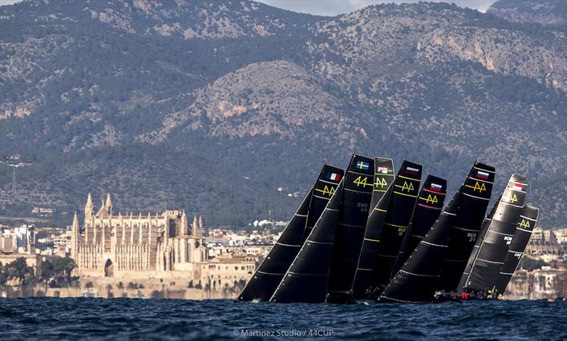 44Cup fleet lines up in front of Palma's Catedral-Basílica de Santa María de Mallorca - 2019 44Cup Palma photo copyright Martinez Studio / 44 Cup taken at  and featuring the RC44 class