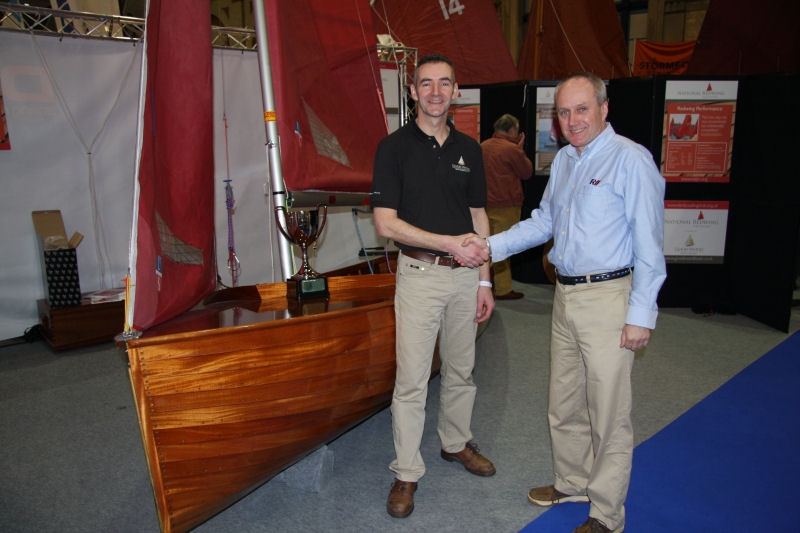 Stephen Beresford, winner of the Spitfire Premium Ale Concours d’Elegance trophy, together with Steve Gray, RYA Marketing Manager photo copyright Mark Jardine / Y&Y taken at RYA Dinghy Show and featuring the Redwing class