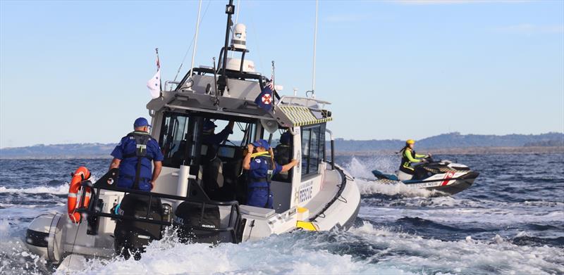 A Marine Rescue NSW vessel and rescue watercraft operator respond to a boater in distress off Brunswick Heads photo copyright Marine Rescue NSW  taken at  and featuring the RIB class