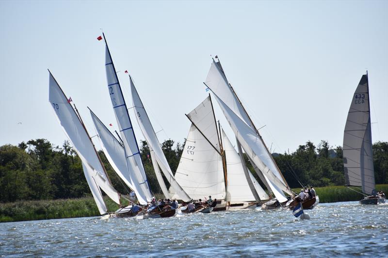 Congestion at the mark - Barton Regatta photo copyright Trish Barnes taken at Norfolk Punt Club and featuring the River Cruiser class