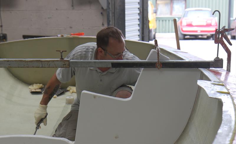 Fitting a Sonar bulkhead at Rondar Boats - photo © Mark Jardine