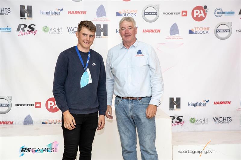 RS100 Europeans prizegiving at the RS Games 2018 photo copyright Alex & David Irwin / www.sportography.tv taken at Weymouth & Portland Sailing Academy and featuring the RS100 class