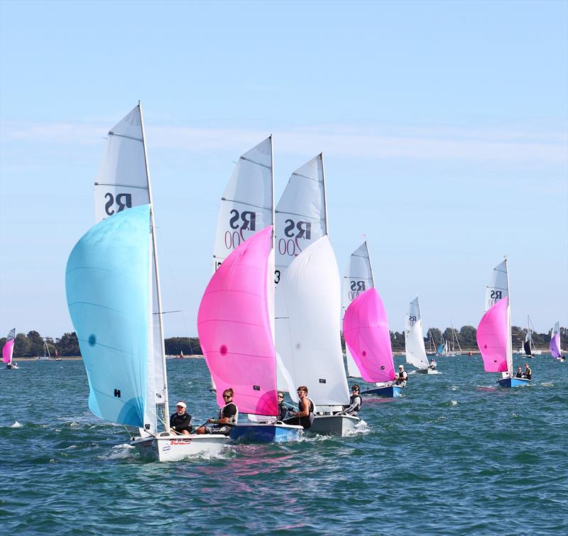 RS200s, the largest class in Chichester Harbour Race Week, on the reach photo copyright Andrew Filipinski taken at Hayling Island Sailing Club and featuring the RS200 class