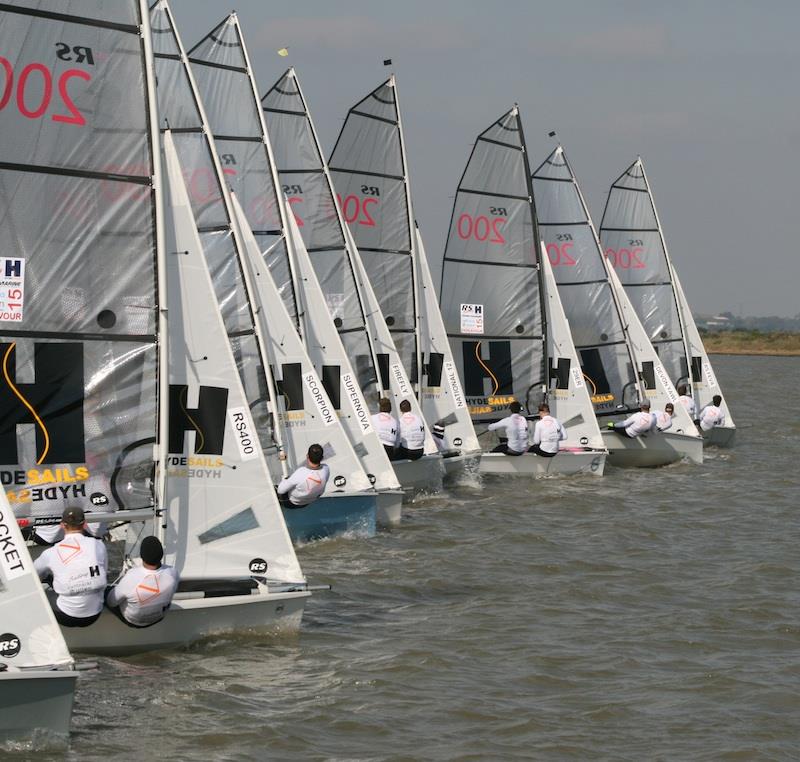 Start line action during the Endeavour Trophy photo copyright Sue Pelling taken at Royal Corinthian Yacht Club, Burnham and featuring the RS200 class