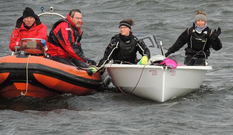 Dismasted but still smiling on day 8 of the Alton Water Frostbite Series photo copyright Stewart Berry taken at Alton Water Sports Centre and featuring the RS200 class