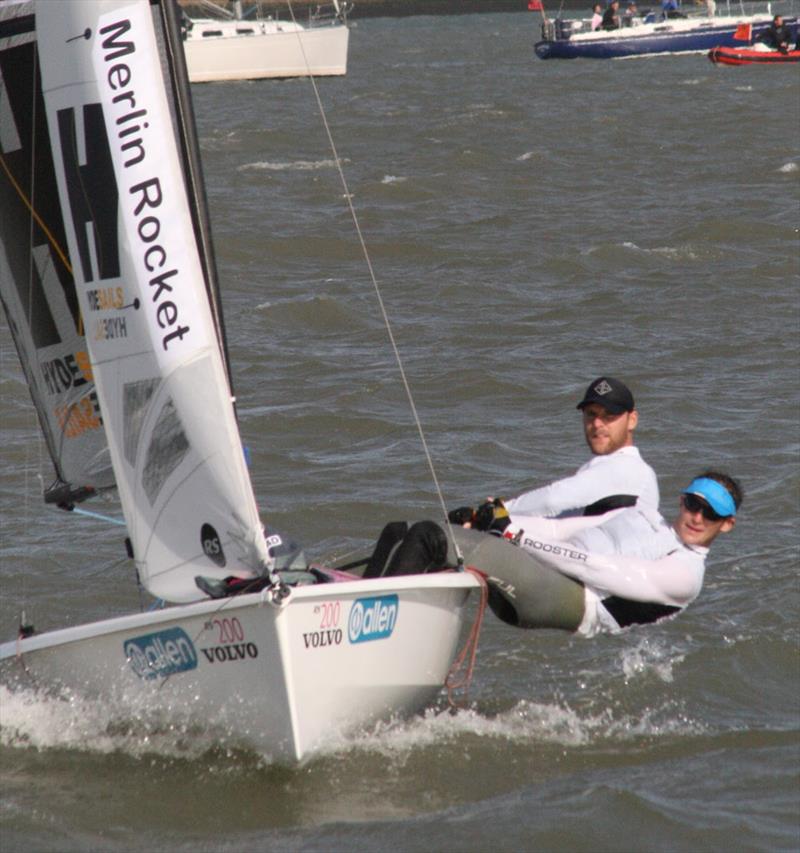 Christian Birrell and Sam Brearey (Merlin Rocket) on day 1 of the Endeavour Trophy photo copyright Sue Pelling taken at Royal Corinthian Yacht Club, Burnham and featuring the RS200 class