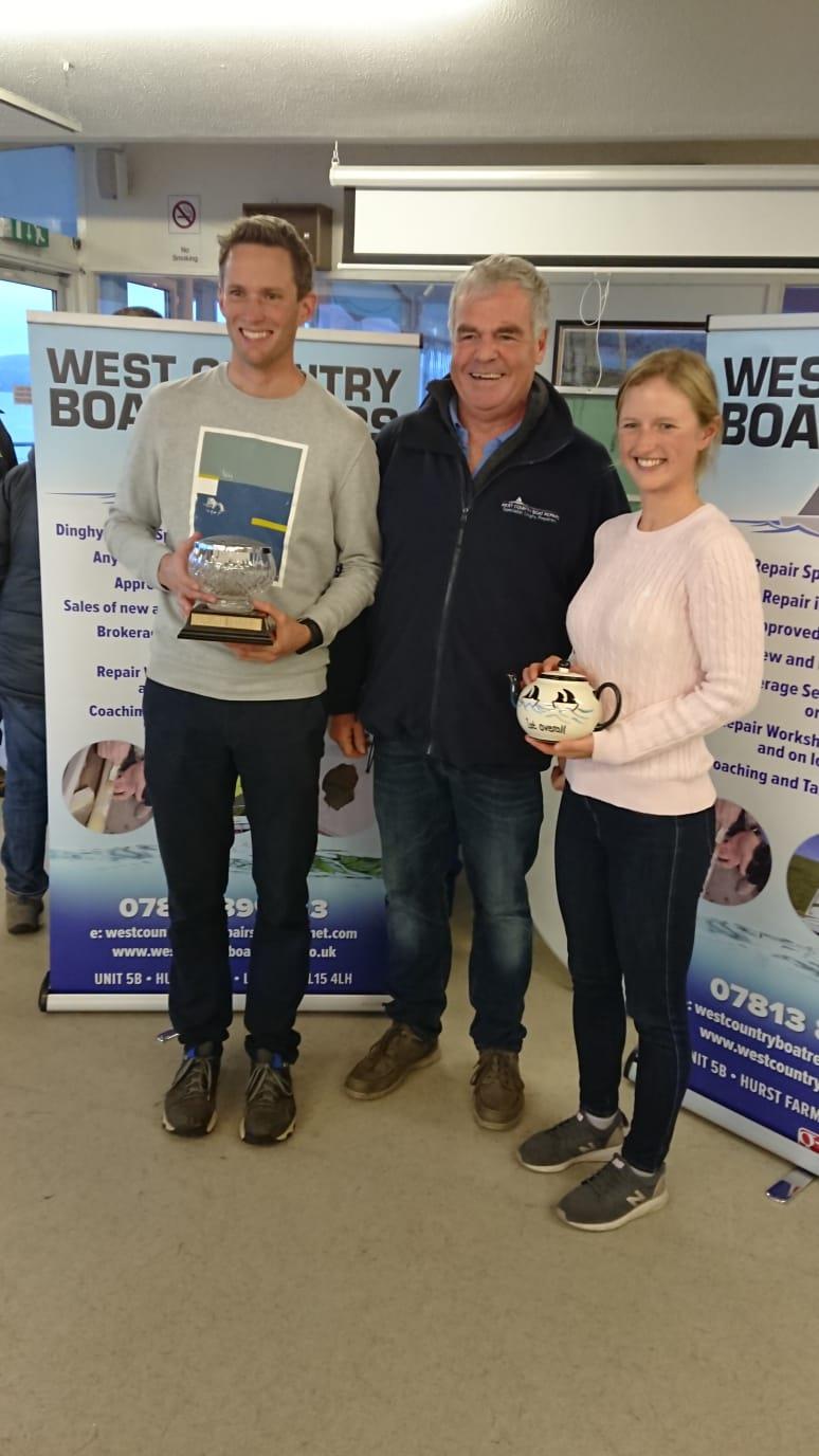 Alistair Norris & Helen Summersgill are presented with the RS200 SW Ugly Tour trophy by Pete ‘Ugly' Vincent (centre) photo copyright Liz Teague taken at Chew Valley Lake Sailing Club and featuring the RS200 class
