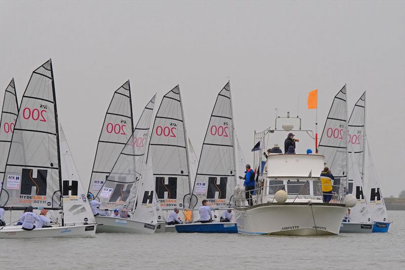 Startline fun on day 1 of the Endeavour Trophy 2019 photo copyright Roger Mant Photography taken at Royal Corinthian Yacht Club, Burnham and featuring the RS200 class
