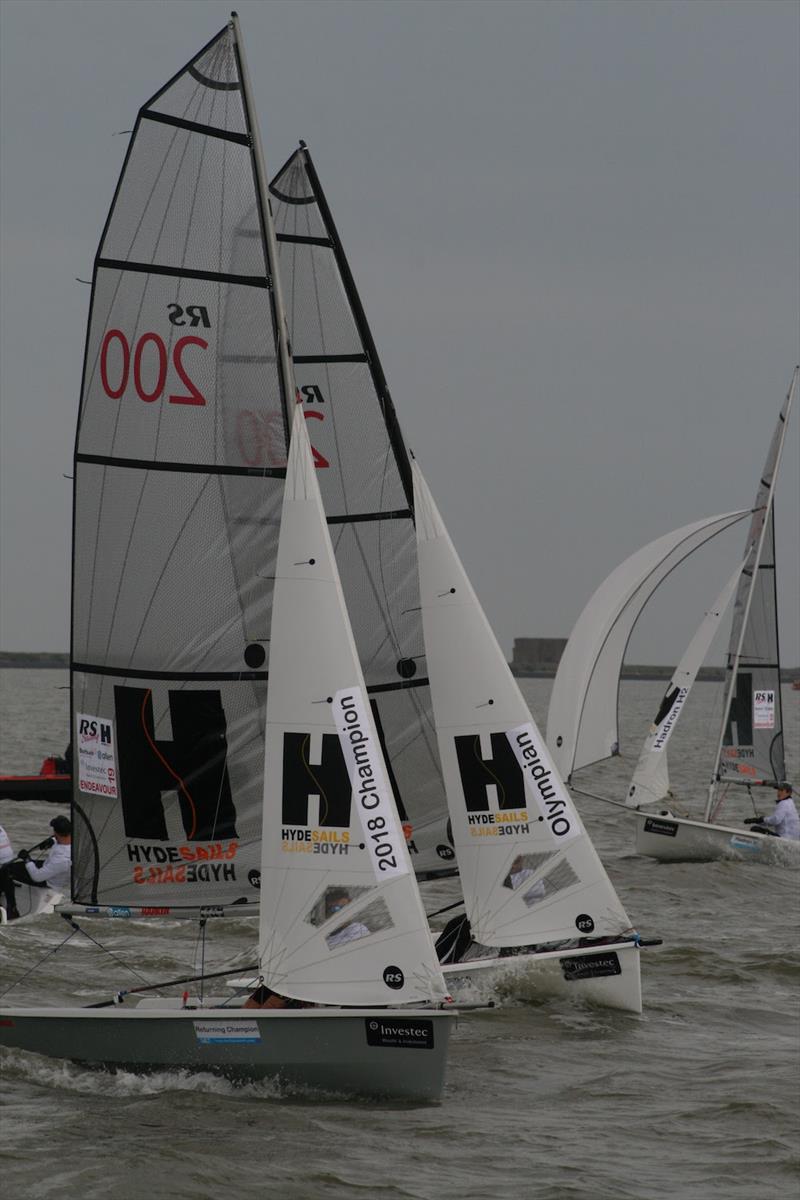 Close racing at the head of the fleet photo copyright Sue Pelling taken at Royal Corinthian Yacht Club, Burnham and featuring the RS200 class