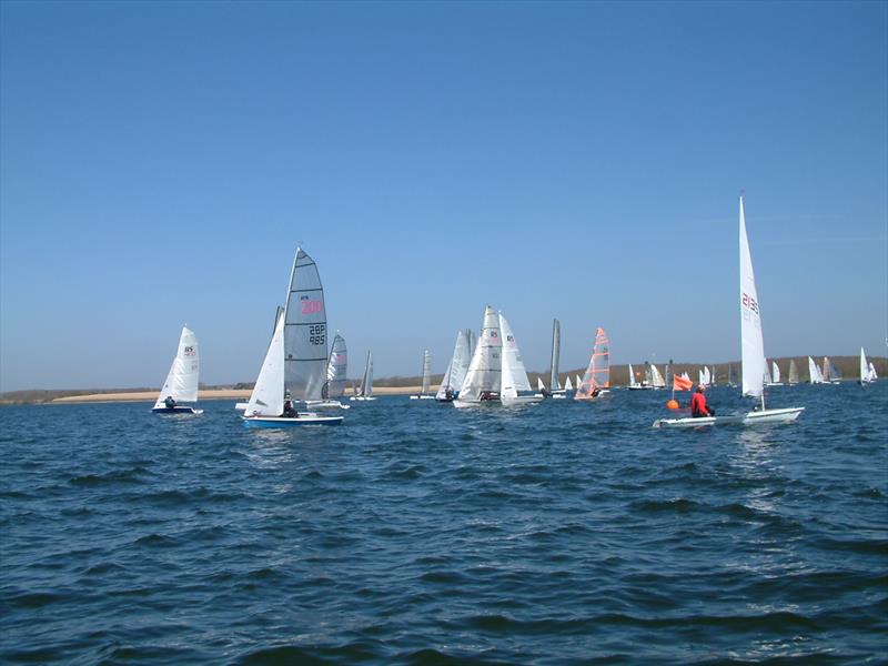 The RS200 of Flynn Davies and Holly Dabson leads the start in Race 5 of the Grafham Water SC Restart Series photo copyright Simon Wigmore taken at Grafham Water Sailing Club and featuring the RS200 class