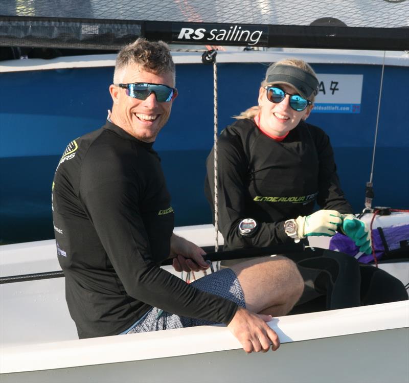 Stuart Bithell, Olympic gold medallist, and Jessica Hammett on day 1 of the 60th Endeavour Trophy photo copyright Sue Pelling taken at Royal Corinthian Yacht Club, Burnham and featuring the RS200 class