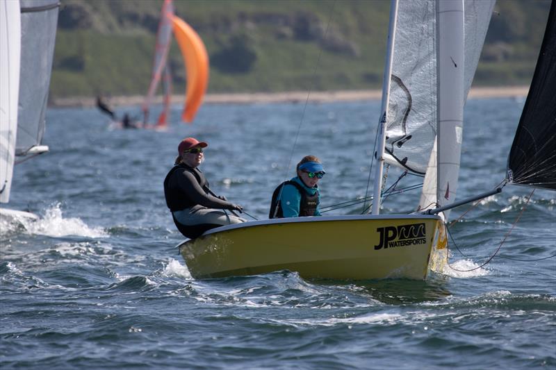 Jocelyn and Emily driving the demo boat hard during the RS200 Scottish Championship at East Lothian photo copyright Steve Fraser taken at East Lothian Yacht Club and featuring the RS200 class