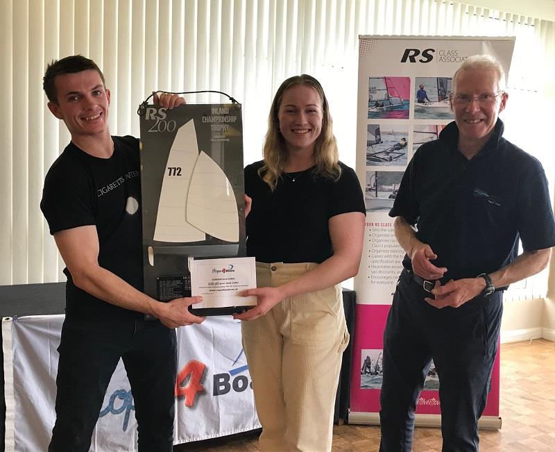 Ben Whaley & Lorna Glen with RO Chris Clarke during the RS200 Rope4Boats Inlands at Grafham Water prize giving - photo © Lynne Clarke