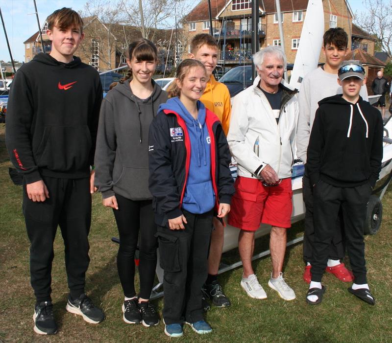 Young members of the Endeavour fleet enjoy a chat with Keith Musto (Olympic silver medalist and winner of the first ever Endeavour Trophy which took place in 1961 when he was crewing for Peter Bateman representing the International Cadet class) - photo © Sue Pelling