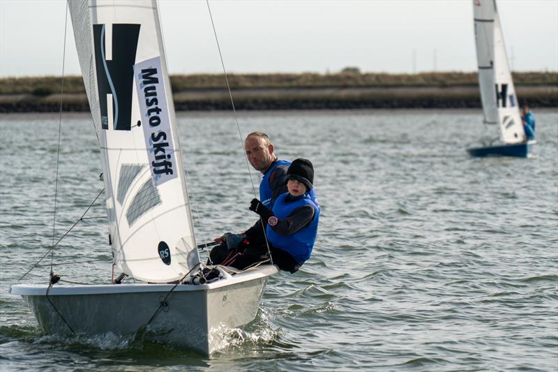 63rd Endeavour Trophy Day 2: Sam, and Benjamin Pascoe aged 8 (Musto Skiff) narrowly miss winning today's final race photo copyright Petru Balau Sports Photography / sports.hub47.com taken at Royal Corinthian Yacht Club and featuring the RS200 class