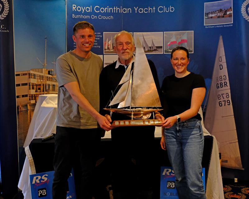Edwin Buckley (event director and race officer) presents Oliver Groves and Esther Parkhurst with the Endeavour Trophy photo copyright Roger Mant Photography taken at Royal Corinthian Yacht Club and featuring the RS200 class
