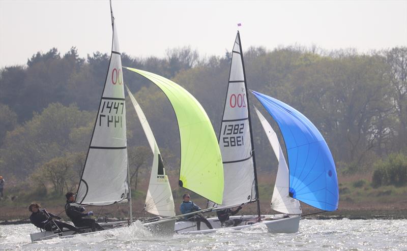 MJ Gifford & Tim Waller ahead of Stephen Videlo & Connor Line on the reach in the RS200s at the Waldringfield Easter Egg Trophy - photo © Alexis Smith