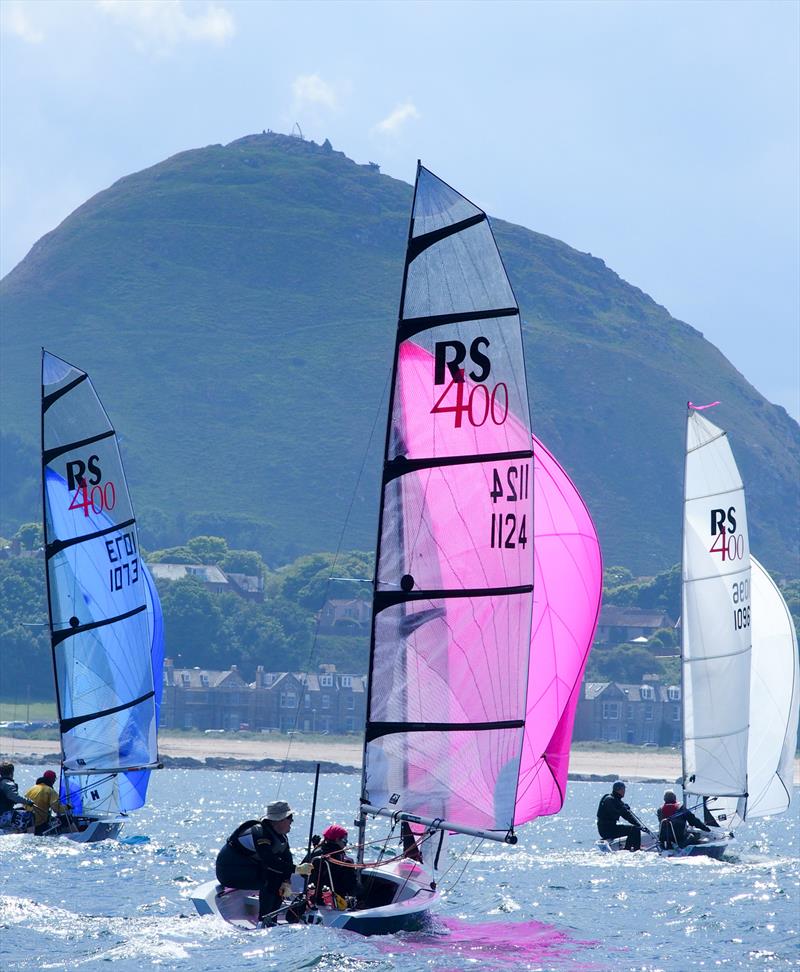 RS400s competing on the east course, with the iconic Berwick Law in the background at the East Lothian YC Regatta photo copyright Derek Braid taken at East Lothian Yacht Club and featuring the RS400 class