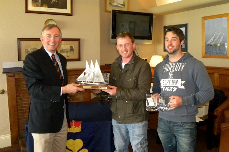 Vice Commodore Denis Todd from RNIYC with RS400 class winners Simon Herriott and Andy Ritchie photo copyright David Livingston taken at Royal North of Ireland Yacht Club and featuring the RS400 class