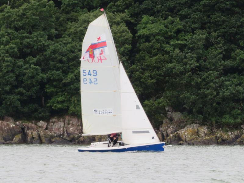 Kippford Week 2023 - Flying the RNLI flag during the RNLI Regatta race, Kippford lifeboat crew member, James Howie sailing with Nicola McColm in her RS400 - photo © John Sproat