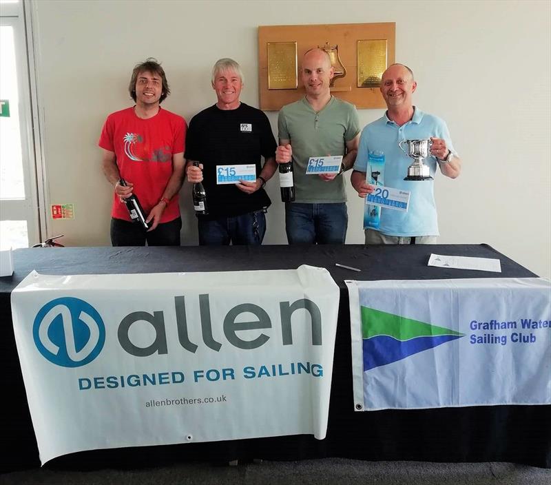 Allen Sailing RS600 Inlands prize winners (l-r) Matthew Butler, Ian Marshall, Jamie Mawson, Dave Goudie photo copyright Wendy Marshall taken at Grafham Water Sailing Club and featuring the RS600 class