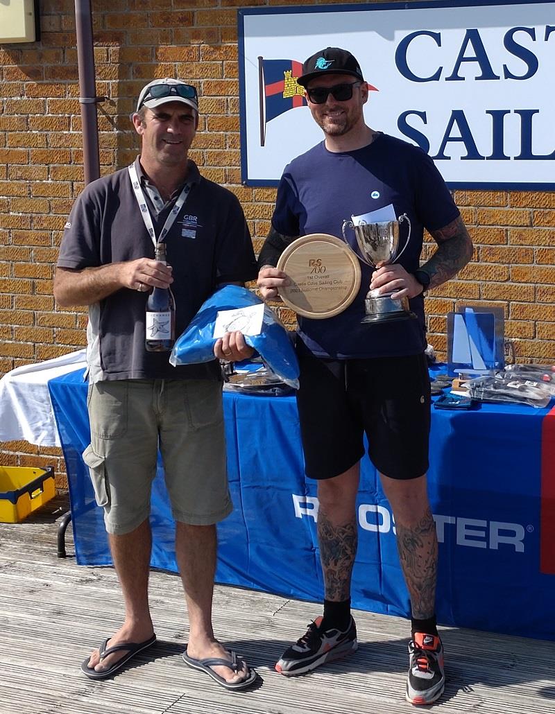 Champion Theo Galyer with CCSC Vice Commodore Andy Adler at the Noble Marine RS700 National Championship prize giving photo copyright Richard Bowers taken at Castle Cove Sailing Club and featuring the RS700 class