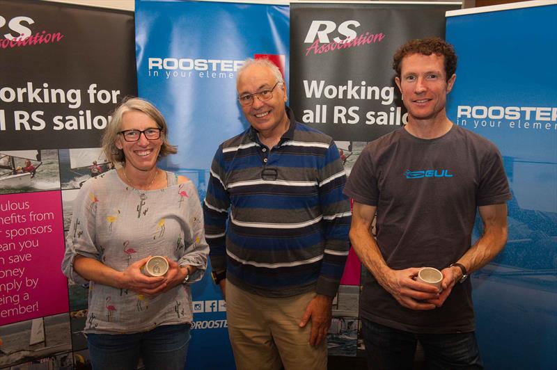 (l-r) Emma McEwen, RSC Commodore John Fothergill and Luke McEwen at the RS800 End of Season Regatta at Rutland - photo © Peter Fothergill / www.fothergillphotography.com