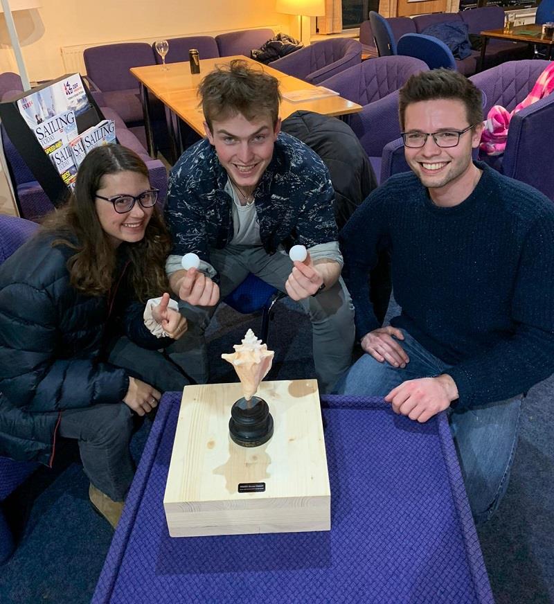 Toby, Clement and Alex win the “Social Conch” trophy during RS800 Rooster National Tour Round 1 at the Rutland Skiff Open photo copyright RS800 sailors taken at Rutland Sailing Club and featuring the RS800 class
