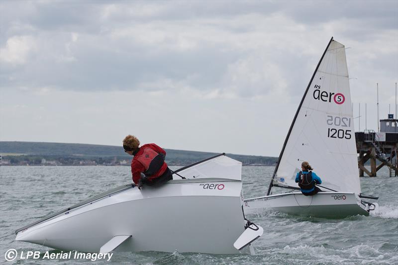 Capsize practice during RS Secretaries' Play-Date in RS Aeros photo copyright LPB Aerial Imagery / www.lpbaerial.com taken at Lymington Town Sailing Club and featuring the  class