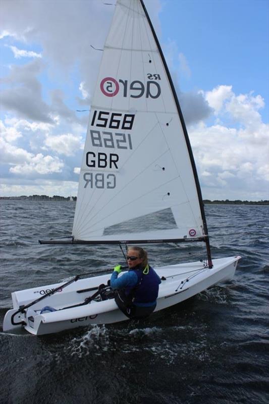 Caitlin Atkin (GBR) checks out the Committee boat during the RS Aero Euro Lift-Off and EuroCup photo copyright Cathy Avierinos taken at Aquavitesse and featuring the  class