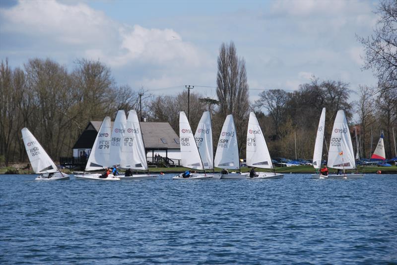 Tricky starts in the shifting breeze for the RS Aeros at Reading photo copyright Peter Strobel taken at Reading Sailing Club and featuring the  class