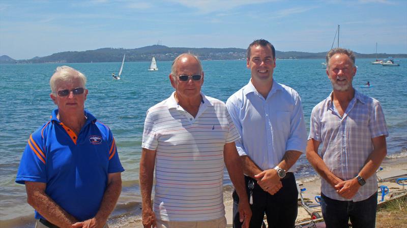Peter Malloch (Vice Commodore, PSSAC), Bill Haskell (Commodore, PSYC), Ryan Palmer (Port Stephens Mayor), Steve Rae (Commodore, NCYC) photo copyright Simon Macs taken at Newcastle Cruising Yacht Club and featuring the  class