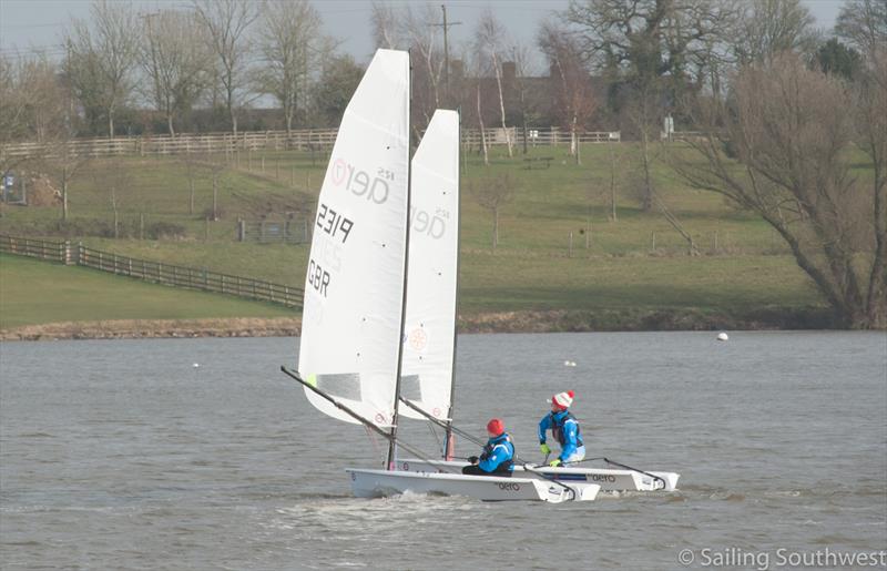 Steve Cockerill (RS Aero 7) left passes Andrew Frost (RS Aero 5) during Sutton Bingham Icicle: SSW Winter Series Round 8 photo copyright Lottie Miles taken at Sutton Bingham Sailing Club and featuring the  class
