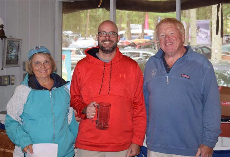 Diane Kampf (Regatta Chair), Chris Stow (second overall), and Charlie Cooper (PRO) at the RS Aeros at the 69th Massapoag Regatta photo copyright Diane Kampf taken at Massapoag Yacht Club and featuring the  class