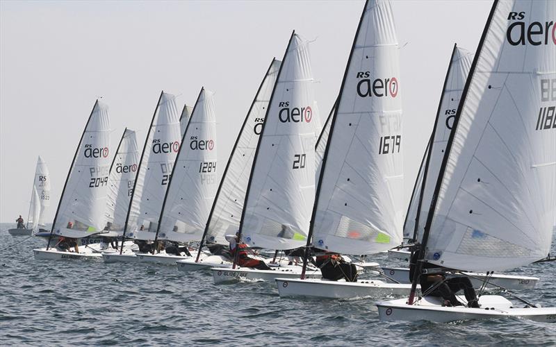 Aero fleet start at the Victorian OK States photo copyright Chris Visick taken at Port Stephens Sailing and Aquatic Club and featuring the  class