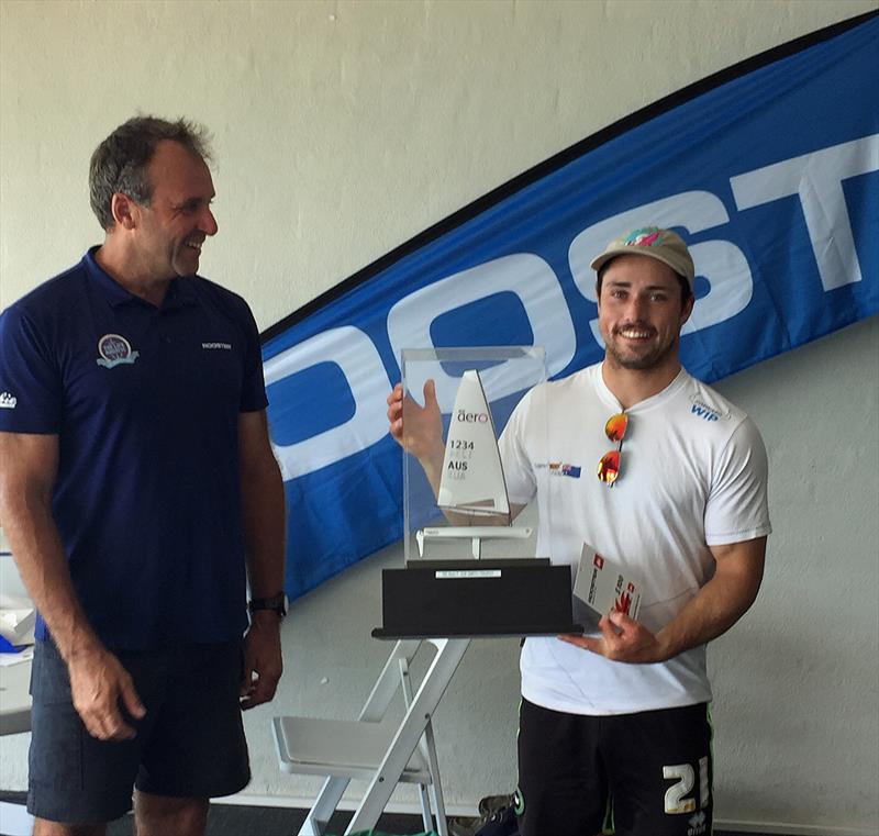 Simon Reffold (left) and 7m winner Rhett Gowans - RS Aero Australian Championship photo copyright Lisa Ratcliff taken at Port Stephens Sailing and Aquatic Club and featuring the  class