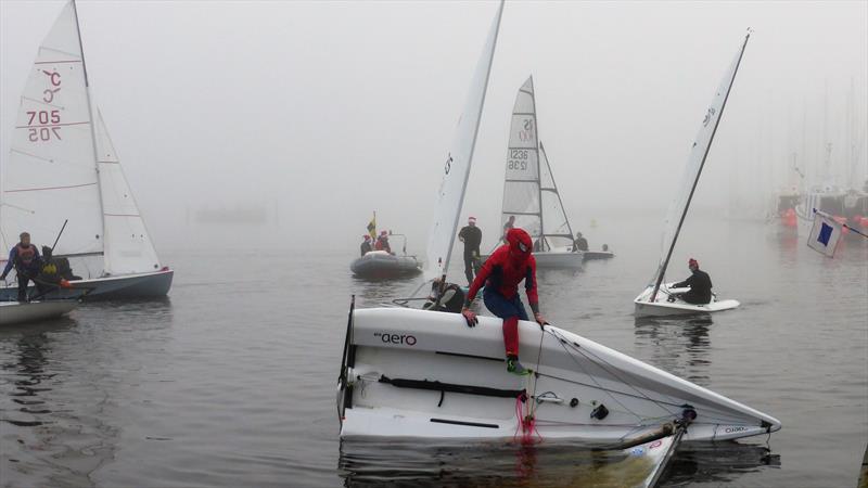 Spider-woman climbing back into her boat during the Hunt Cup 2021 at Lymington Town Sailing Club photo copyright Richard Russell, Sue Markham & Abbey Knightly-Hanson taken at Lymington Town Sailing Club and featuring the  class