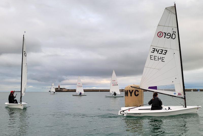 Sarah Dwyer leads Roy Van Maanen around the weather mark  - Viking Marine DMYC Frostbite Series 2 begins on New Year's Day photo copyright Ian Cutliffe taken at Dun Laoghaire Motor Yacht Club and featuring the  class