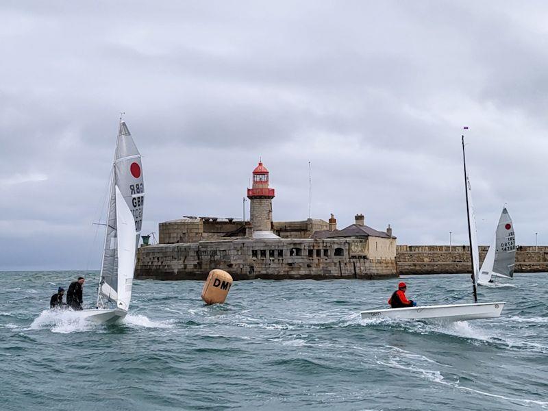 Roy Van Maanen looks to be ready for take off ahead on the Fireball of Adrian Lee - Last day of the Viking Marine Frostbites 2022/23 photo copyright Ian Cutliffe taken at Dun Laoghaire Motor Yacht Club and featuring the RS Aero 6 class