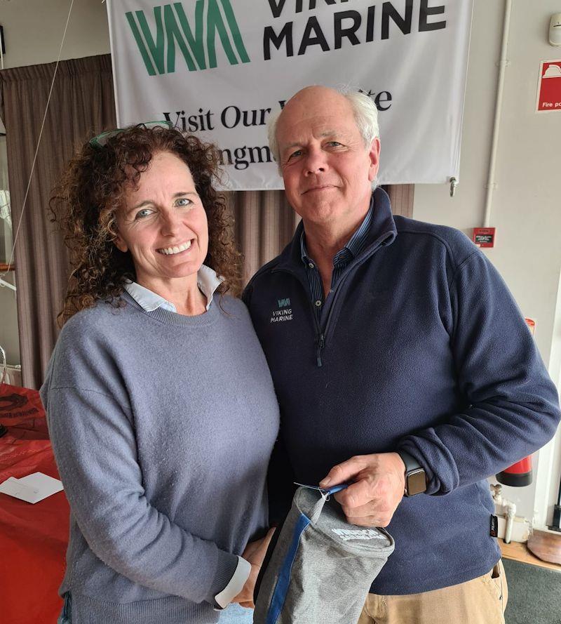 Sarah Dwyer, Aero 6, 4th overall and 1st Lady PY Fleet, with sponsor Ian O'Meara - Last day of the Viking Marine Frostbites 2022/23 photo copyright Frank Miller taken at Dun Laoghaire Motor Yacht Club and featuring the RS Aero 6 class