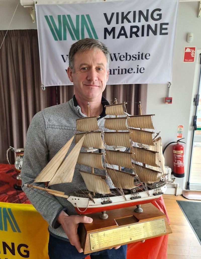 Noel Butler, Aero 6 with the PY Perpetual Trophy - Last day of the Viking Marine Frostbites 2022/23 photo copyright Frank Miller taken at Dun Laoghaire Motor Yacht Club and featuring the RS Aero 6 class