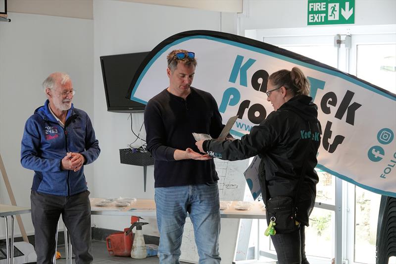 RSC's Patrick Clarke with winner Dave Buzzard presented with trophy by Kari-Tek's Gaynor Turner - Kari-Tek-sponsored RS Aero UK SW Area Championships - photo © Miles Carden / Falmouth Harbour
